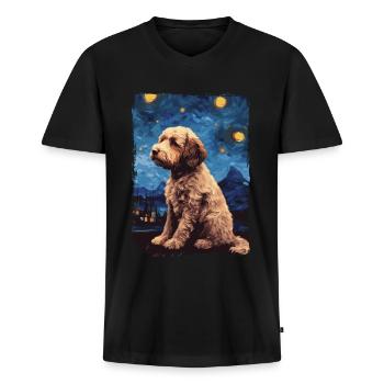 Lagotto Romagnolo Starry Night - Männer Premium Bio T-Shirt mit V-Ausschnitt - Schwarz - Vorne - Nico (187cm)
