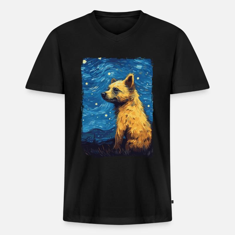 Hyäne Starry Night - Männer Premium Bio T-Shirt mit V-Ausschnitt - Schwarz