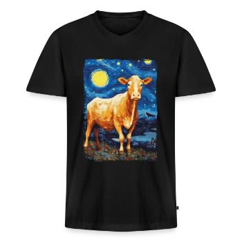 Cow Starry Night - Men's Premium Organic T-shirt with V-neck - black - Front - Nico (187cm)