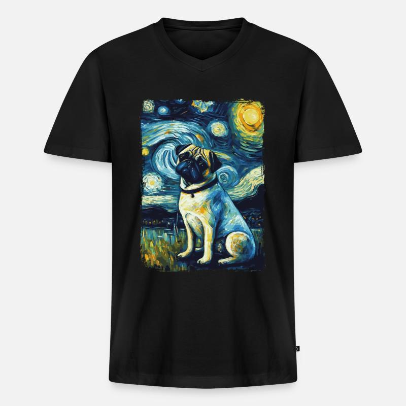 Mops Starry Night - Männer Premium Bio T-Shirt mit V-Ausschnitt - Schwarz