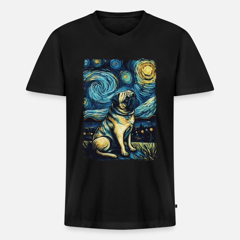 Mops Starry Night - Männer Premium Bio T-Shirt mit V-Ausschnitt - Schwarz
