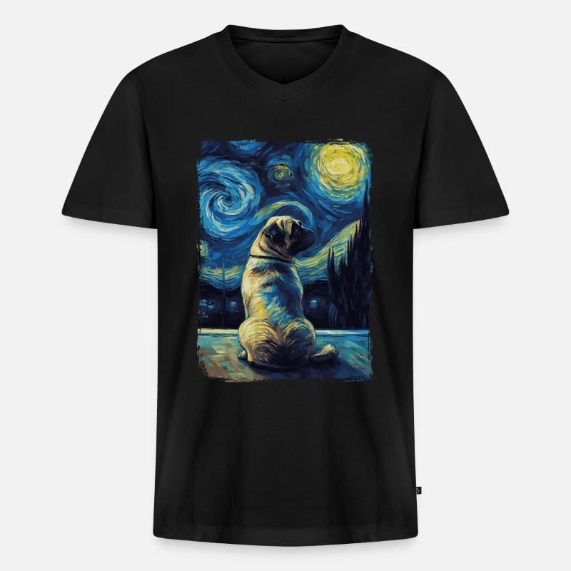 Mops Starry Night - Männer Premium Bio T-Shirt mit V-Ausschnitt - Schwarz