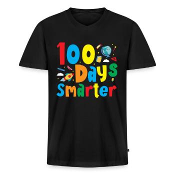 100e jour d’école 100 jours de livres plus intelligents - T-shirt encolure en V Premium bio Homme - noir - Devant - Nico (187cm)