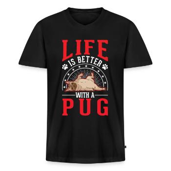 Life is better with a pug - Men's Premium Organic T-shirt with V-neck - black - Front - Nico (187cm)