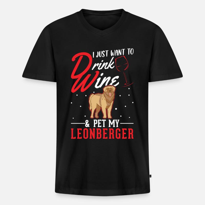 Leonberger und Wein - Männer Premium Bio T-Shirt mit V-Ausschnitt - Schwarz
