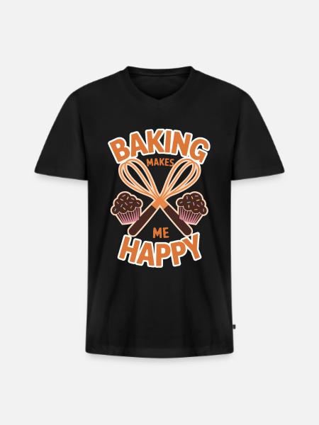 Baking makes me happy cake - Men's Premium Organic T-shirt with V-neck - black
