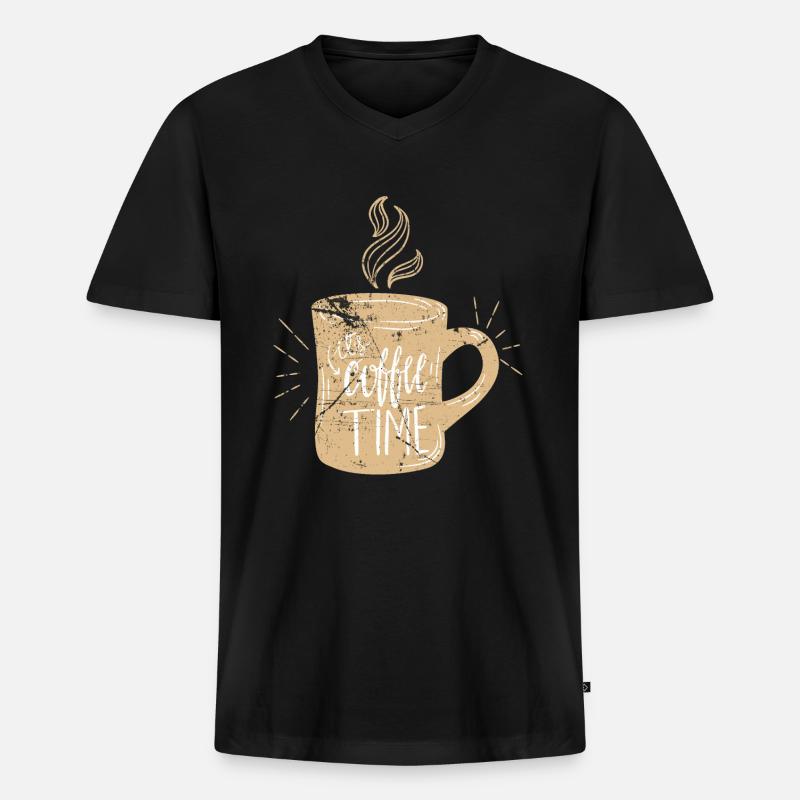 Kaffee - Männer Premium Bio T-Shirt mit V-Ausschnitt - Schwarz
