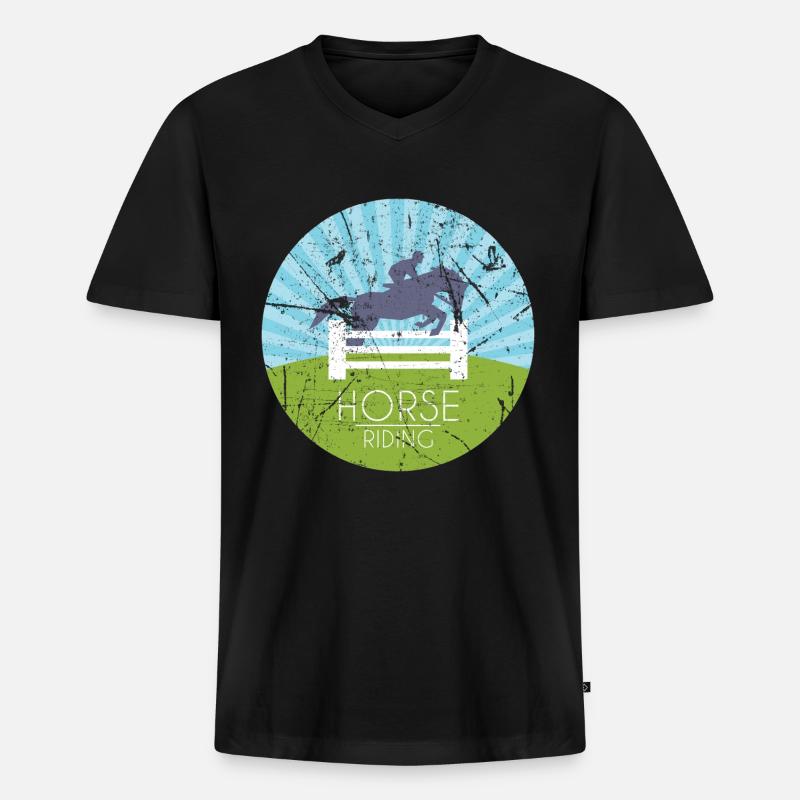 Pferd Geschenkidee Tier Reiten - Männer Premium Bio T-Shirt mit V-Ausschnitt - Schwarz