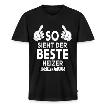 Heizer Spruch - Männer Premium Bio T-Shirt mit V-Ausschnitt - Schwarz - Vorne - Nico (187cm)