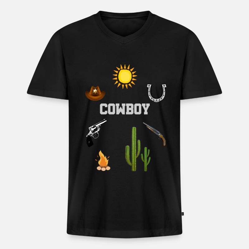 Cowboy - Männer Premium Bio T-Shirt mit V-Ausschnitt - Schwarz