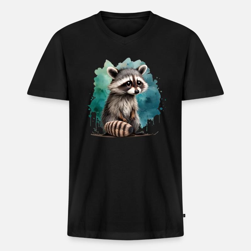 Süßer Waschbär - Männer Premium Bio T-Shirt mit V-Ausschnitt - Schwarz