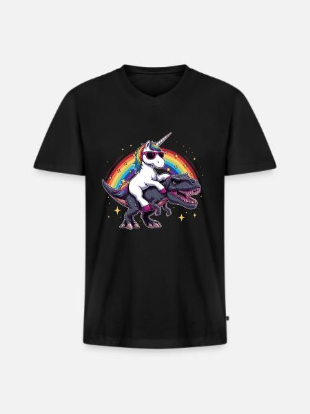Unicorn Dinosaur T-Rex gave til pigesjov - Premium økologisk T-shirt med V-hals til mænd - sort