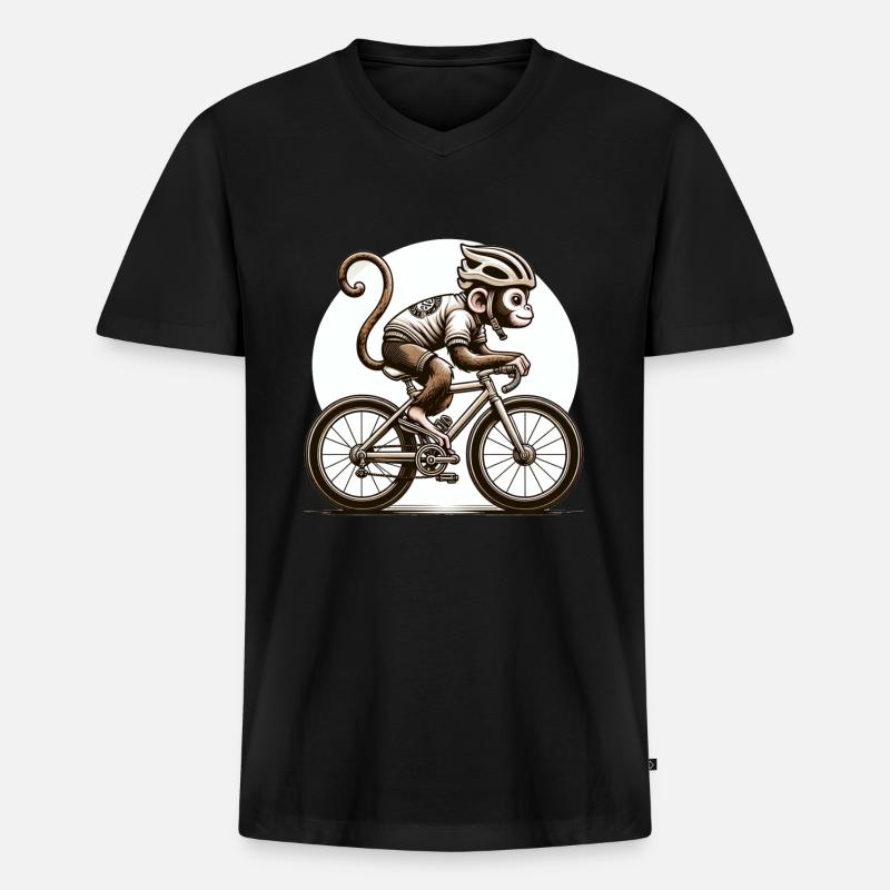 Cute Cyclist Monkey - Männer Premium Bio T-Shirt mit V-Ausschnitt - Schwarz