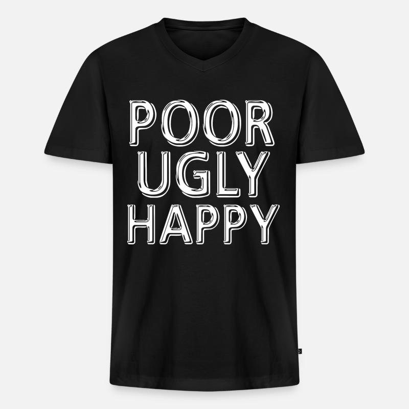 Poor Ugly Happy - Männer Premium Bio T-Shirt mit V-Ausschnitt - Schwarz