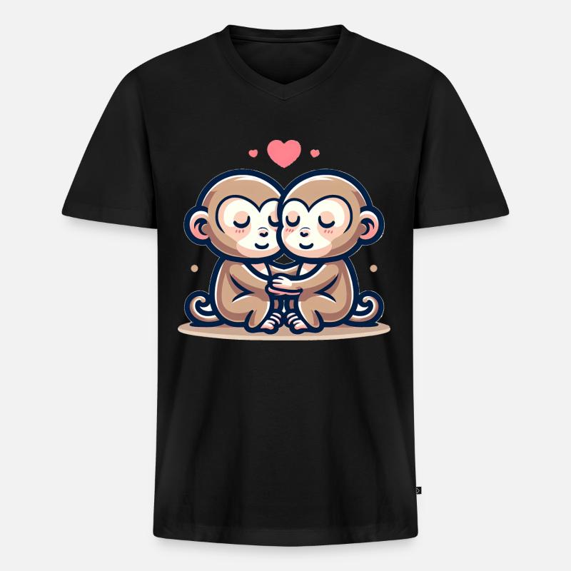 Two Monkeys In Love - Männer Premium Bio T-Shirt mit V-Ausschnitt - Schwarz