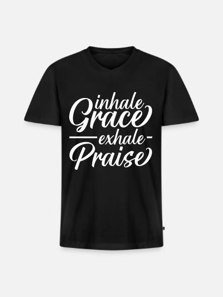 Inhale Grace Exhale Praise - Men's Premium Organic T-shirt with V-neck - black