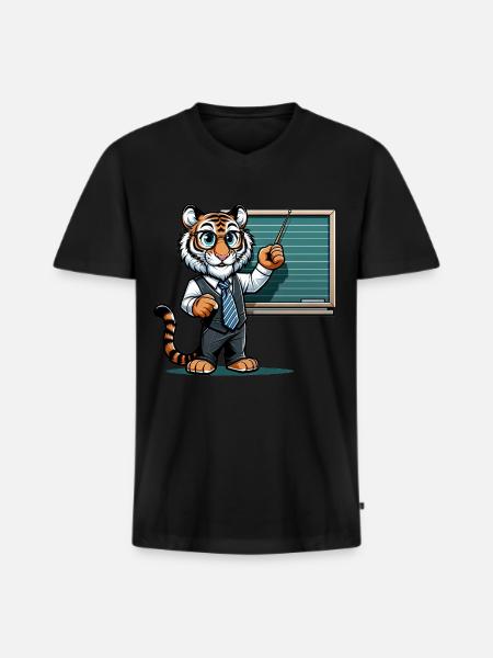 Cute Tiger Teacher - Men's Premium Organic T-shirt with V-neck - black