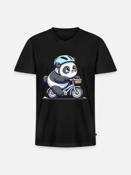 Cute Cyclist Panda - Men's Premium Organic T-shirt with V-neck - black