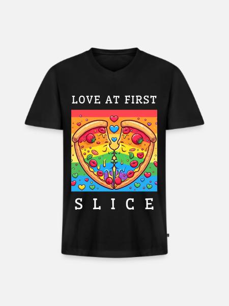 Love at first slice - Men's Premium Organic T-shirt with V-neck - black