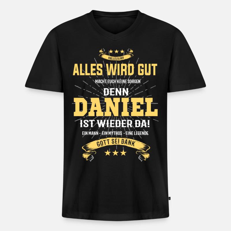 Daniel, alles wird gut T-Shirt - Männer Premium Bio T-Shirt mit V-Ausschnitt - Schwarz