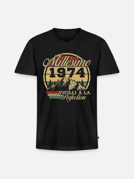Millésime 1974 - T-shirt encolure en V Premium bio Homme - noir