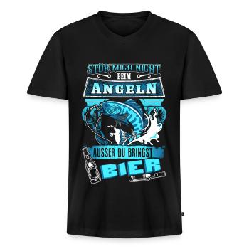 Stör mich nicht beim Angeln - Bier - DE - Männer Premium Bio T-Shirt mit V-Ausschnitt - Schwarz - Vorne - Nico (187cm)