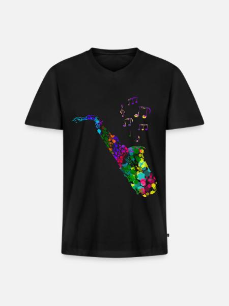 saxophone - T-shirt encolure en V Premium bio Homme - noir