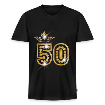 50 - Birthday - Queen - Gold - Burlesque - Männer Premium Bio T-Shirt mit V-Ausschnitt - Schwarz - Vorne - Nico (187cm)