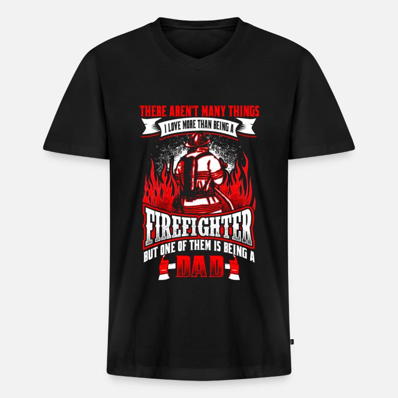 Firefighter Dad - EN - Männer Premium Bio T-Shirt mit V-Ausschnitt - Schwarz