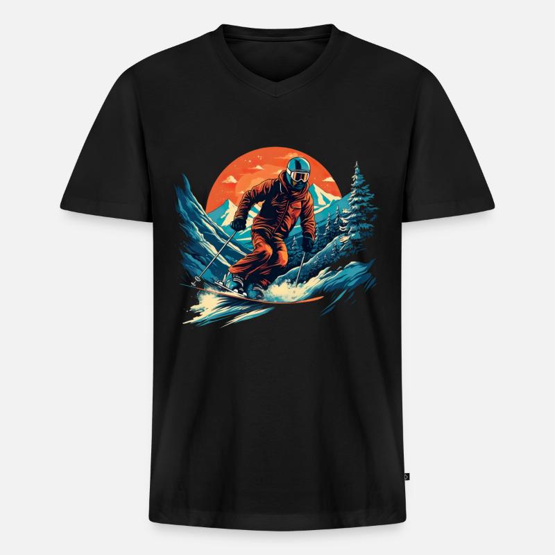 Skifahren Winterspaß - Männer Premium Bio T-Shirt mit V-Ausschnitt - Schwarz