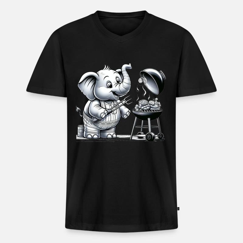 Cute BBQ Elephant - Männer Premium Bio T-Shirt mit V-Ausschnitt - Schwarz