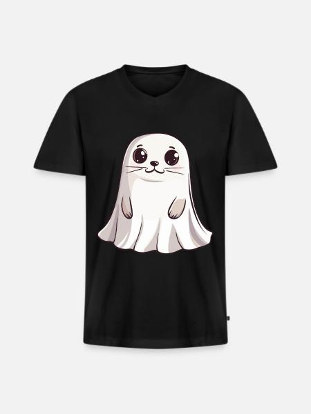 Seal Animal Halloween Funny Ghost - Men's Premium Organic T-shirt with V-neck - black