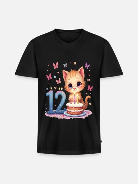 chaton mignon fille 12e anniversaire - T-shirt encolure en V Premium bio Homme - noir