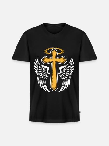 Christelijk Kruis Christendom Jezus God Religie - Mannen Premium Bio T-shirt met V-hals - zwart
