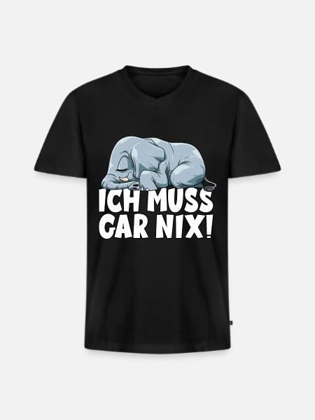 ICH MUSS GAR NIX Elefant - Männer Premium Bio T-Shirt mit V-Ausschnitt - Schwarz