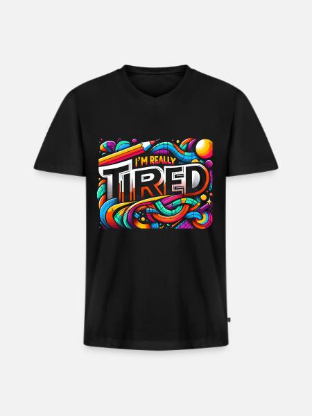 I'm Really Tired 7 - Männer Premium Bio T-Shirt mit V-Ausschnitt - Schwarz