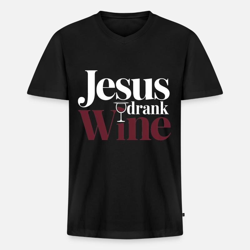 Jesus Drank Wine 6 - Männer Premium Bio T-Shirt mit V-Ausschnitt - Schwarz