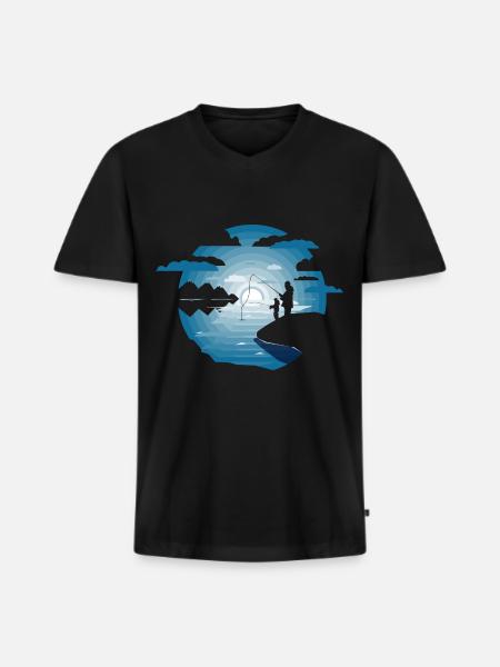 Pêche père fils - T-shirt encolure en V Premium bio Homme - noir