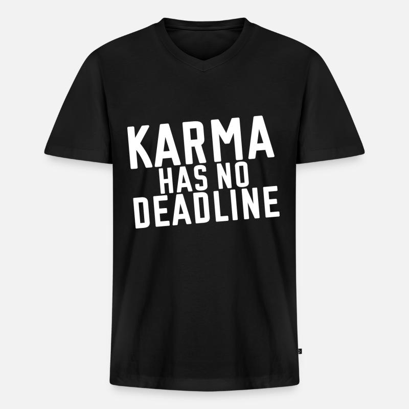 Karma Has No Deadline - Männer Premium Bio T-Shirt mit V-Ausschnitt - Schwarz