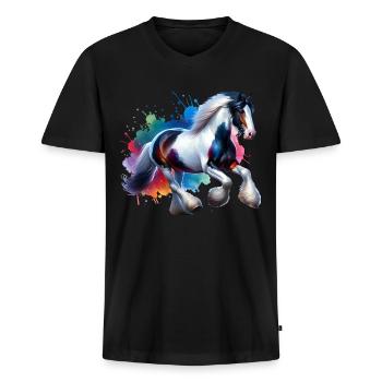 Shire Horse Geschenk Pferd - Männer Premium Bio T-Shirt mit V-Ausschnitt - Schwarz - Vorne - Nico (187cm)