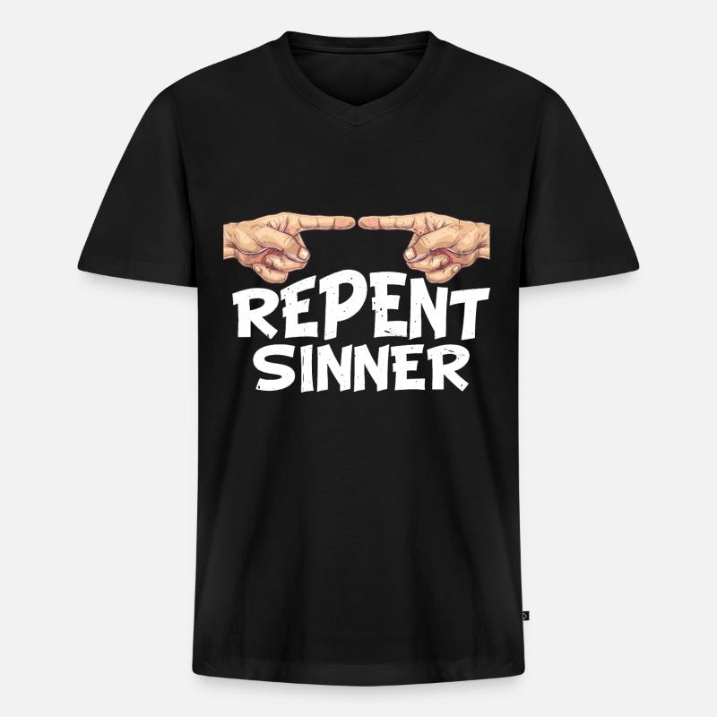 Repent Sinner 30 - Männer Premium Bio T-Shirt mit V-Ausschnitt - Schwarz