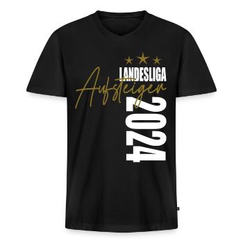 Aufsteiger Landesliga 2024 Aufstiegstrikot - Männer Premium Bio T-Shirt mit V-Ausschnitt - Schwarz - Vorne - Nico (187cm)