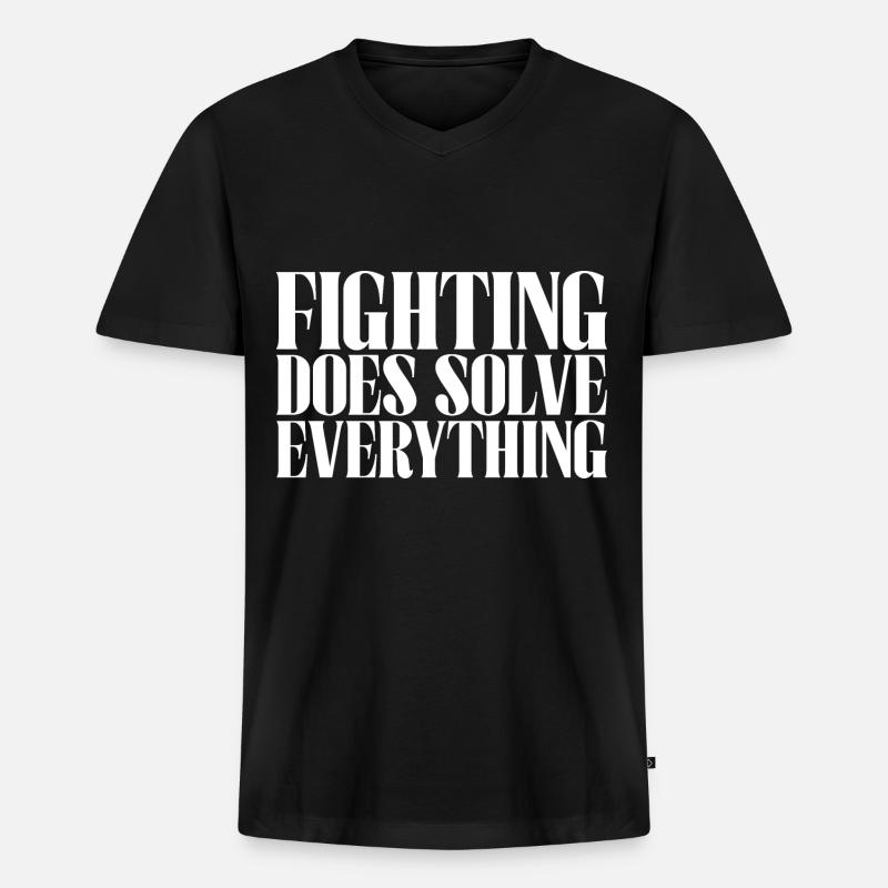 Fighting Does Solve Everything - Männer Premium Bio T-Shirt mit V-Ausschnitt - Schwarz
