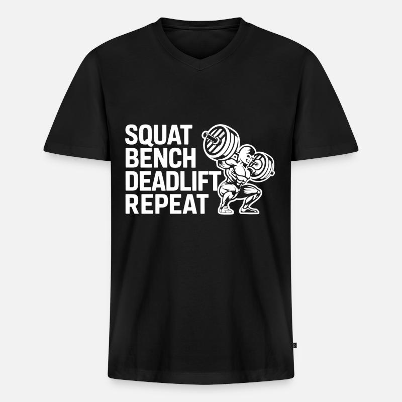 Squat Bench Deadlift Repeat 8 - Männer Premium Bio T-Shirt mit V-Ausschnitt - Schwarz