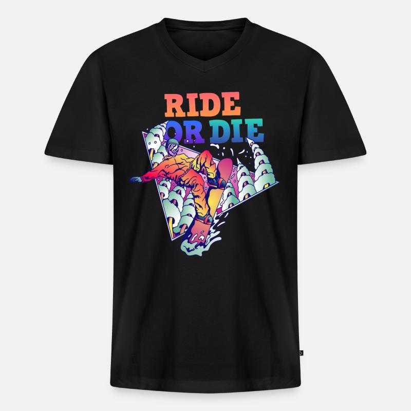 Snowboarder Ride or Die - Männer Premium Bio T-Shirt mit V-Ausschnitt - Schwarz