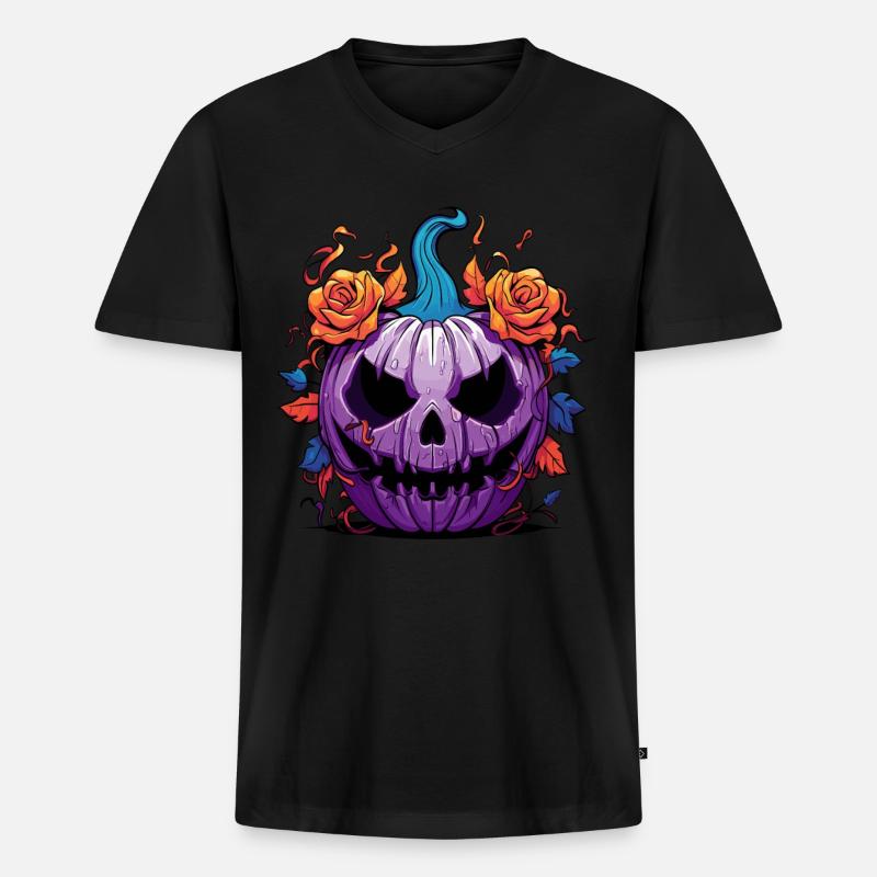 Halloween-Kürbis - Männer Premium Bio T-Shirt mit V-Ausschnitt - Schwarz