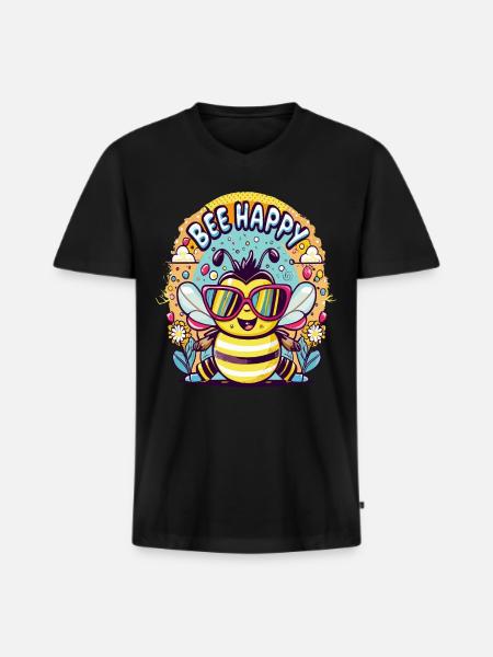Abeille heureuse, Bee Happy - Men's Premium Organic T-shirt with V-neck - black
