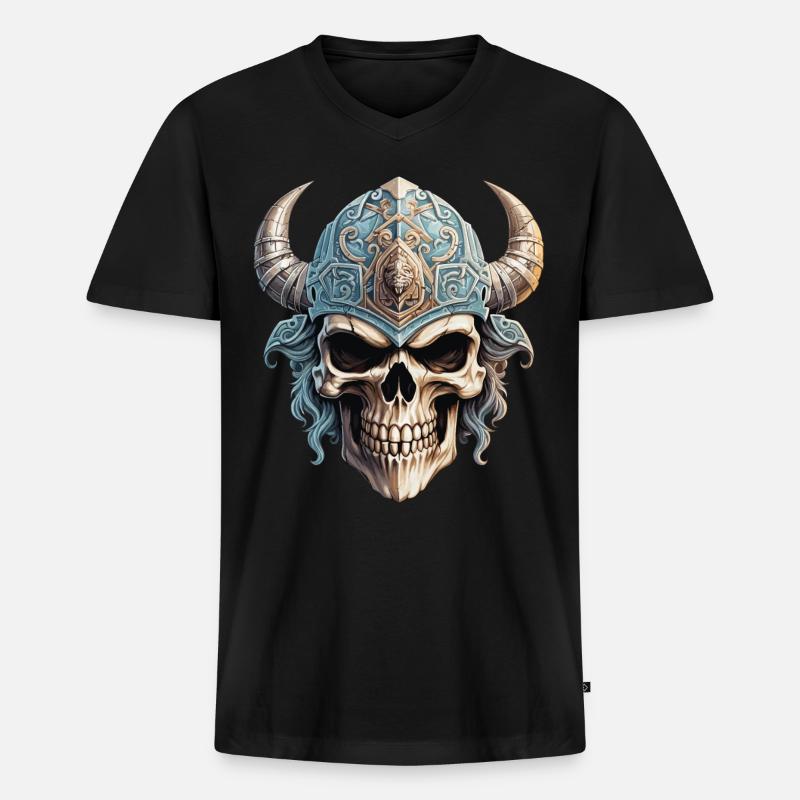 Wikinger-Schädel - Männer Premium Bio T-Shirt mit V-Ausschnitt - Schwarz