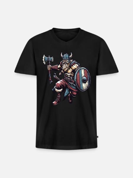An aggressive Viking with his sword and shield - Men's Premium Organic T-shirt with V-neck - black