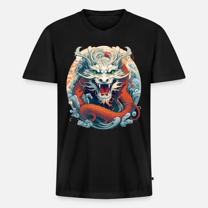 Design eines chinesischen Drachen - Männer Premium Bio T-Shirt mit V-Ausschnitt - Schwarz